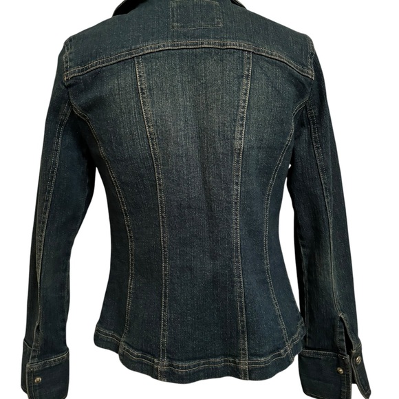 Live a little Jean jacket small fitted snaps slash pockets flattering fit - Picture 2 of 6
